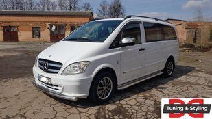 Бокові пороги Premium (2 шт., нерж.) d60, Коротка/Середня бази для Mercedes Vito W639 2004-2015рр. dug89135 фото