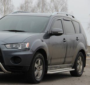 Бічний захист пороги майданчик Mitsubishi Outlander 03-06 07-11 12-14 14-16 16+ Кенгурятник дуги пороги 0519 фото